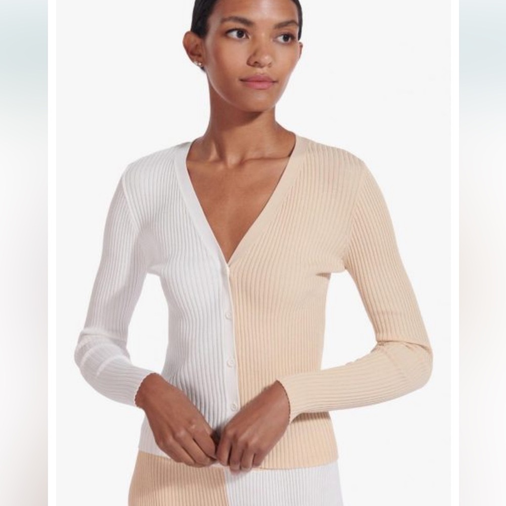 NWT Staud Two-tone Cargo Sweater ribbed white cream Cardigan size Small
